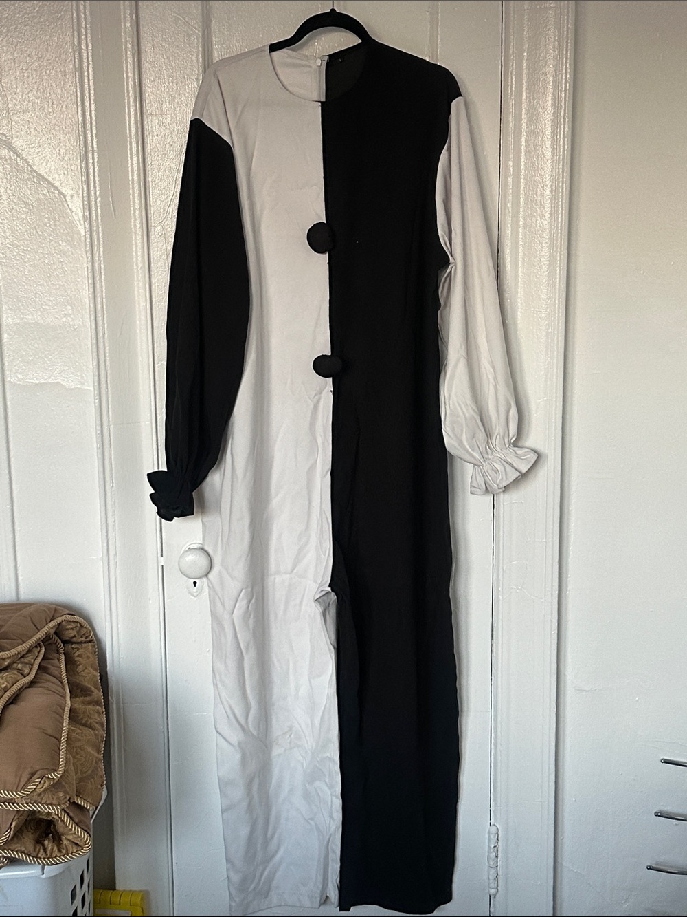 Adult Black and White Two-Tone One-Piece Clown Romper